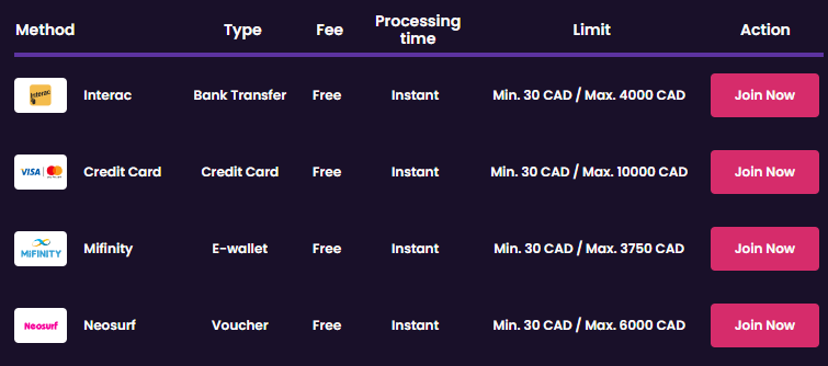 VegasNow Payment Options