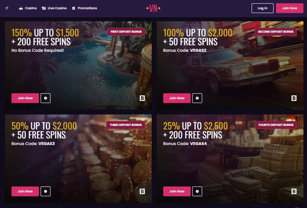 VegasNow Bonuses